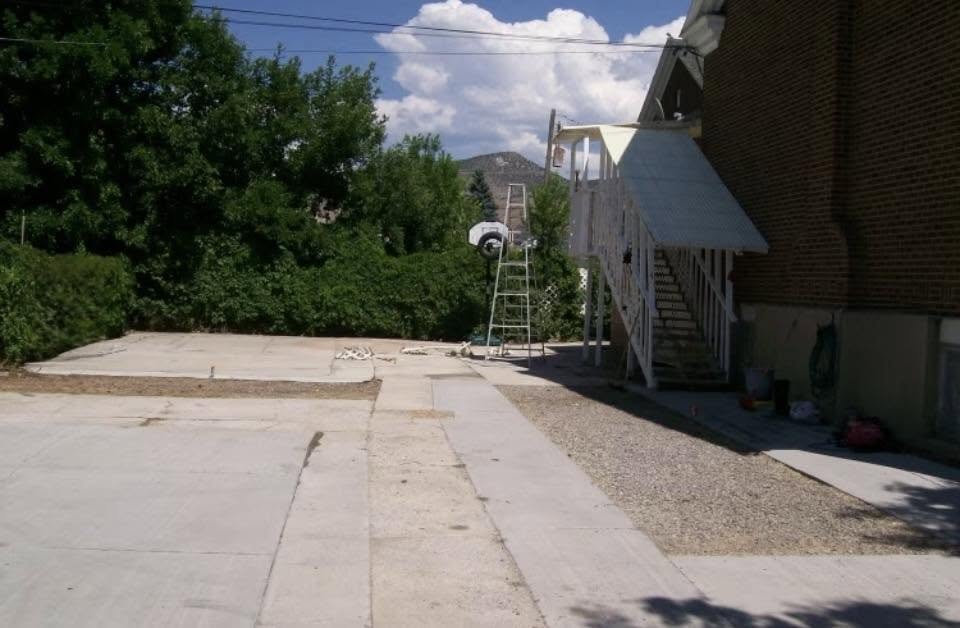 Back parking and stairwell entrance at Chapel House